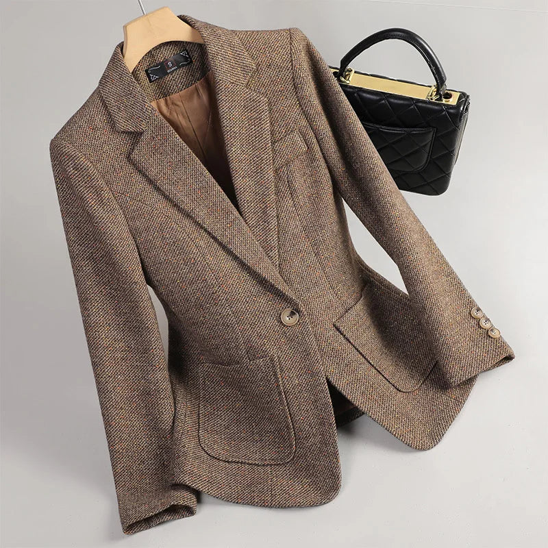 2026 New Women Long Sleeve Woolen Suit Jacket Autumn Winter Coat Ladies Office Wool Blazer Female Formal Blazer Thick Outerwear